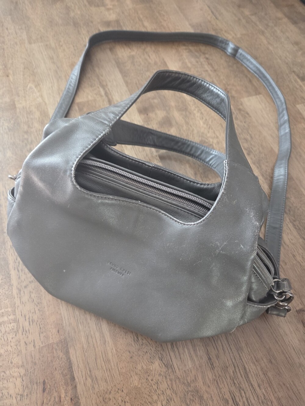 Bruno Rossi Made In Italy Gray Leather Shoulder Bag Crossbody Handbag